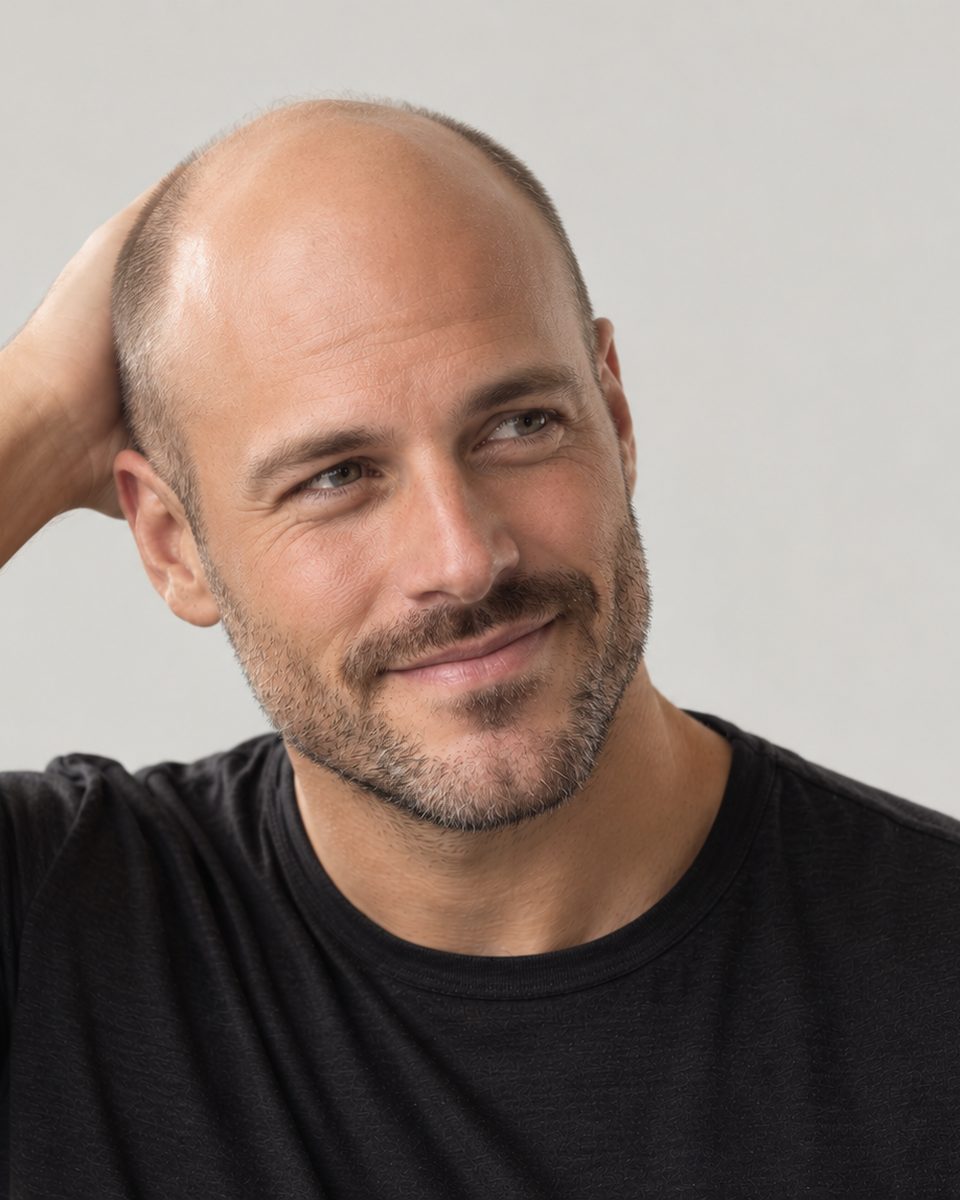 Le même homme, souriant, à la calvitie avancée